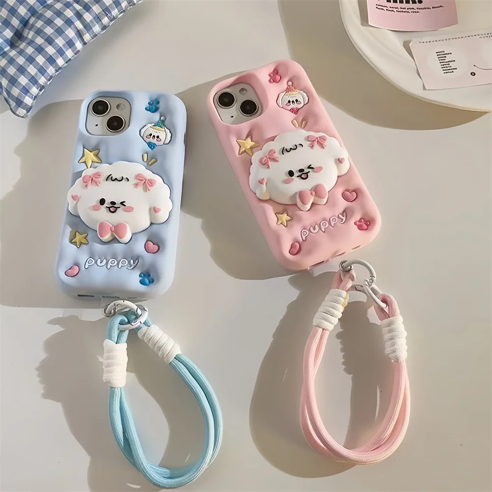 Wrist Strap Cartoon Puppy Bracket Silicone Phone Case