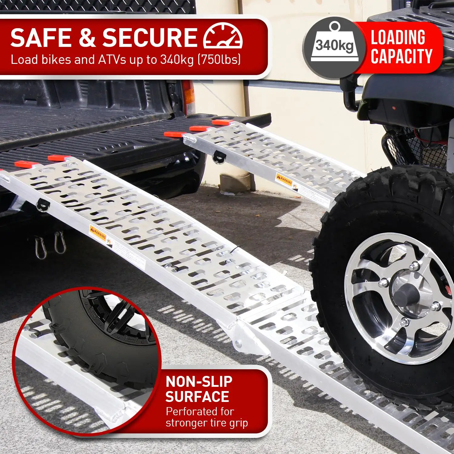 Rigg 2 x Aluminium ATV Loading Ramp Foldable-Silver