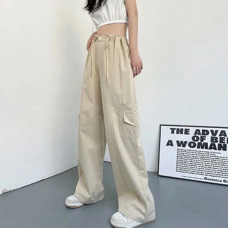 

Bf Fashion Khaki Cargo Pants Women Harajuku High Waist Baggy All Match Wide Leg Trousers Y2K Hip Hop Streetwear Straight Pants