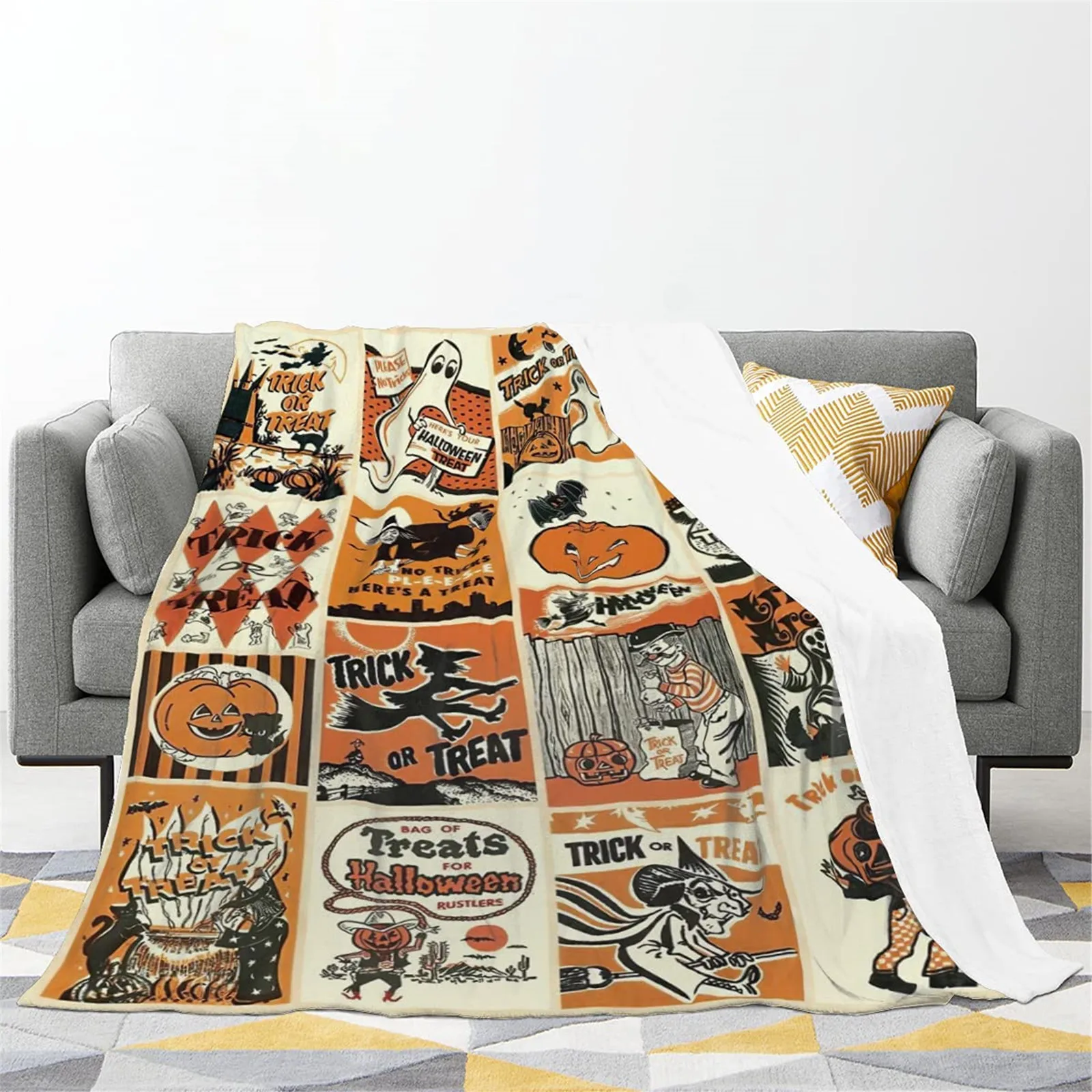 

KACISSTY Halloween Throw Blanket Funny Elk Cat Printed Blanket Flannle Cozy Warm Fuzzy Quilts Festival Gifts Dropshipping