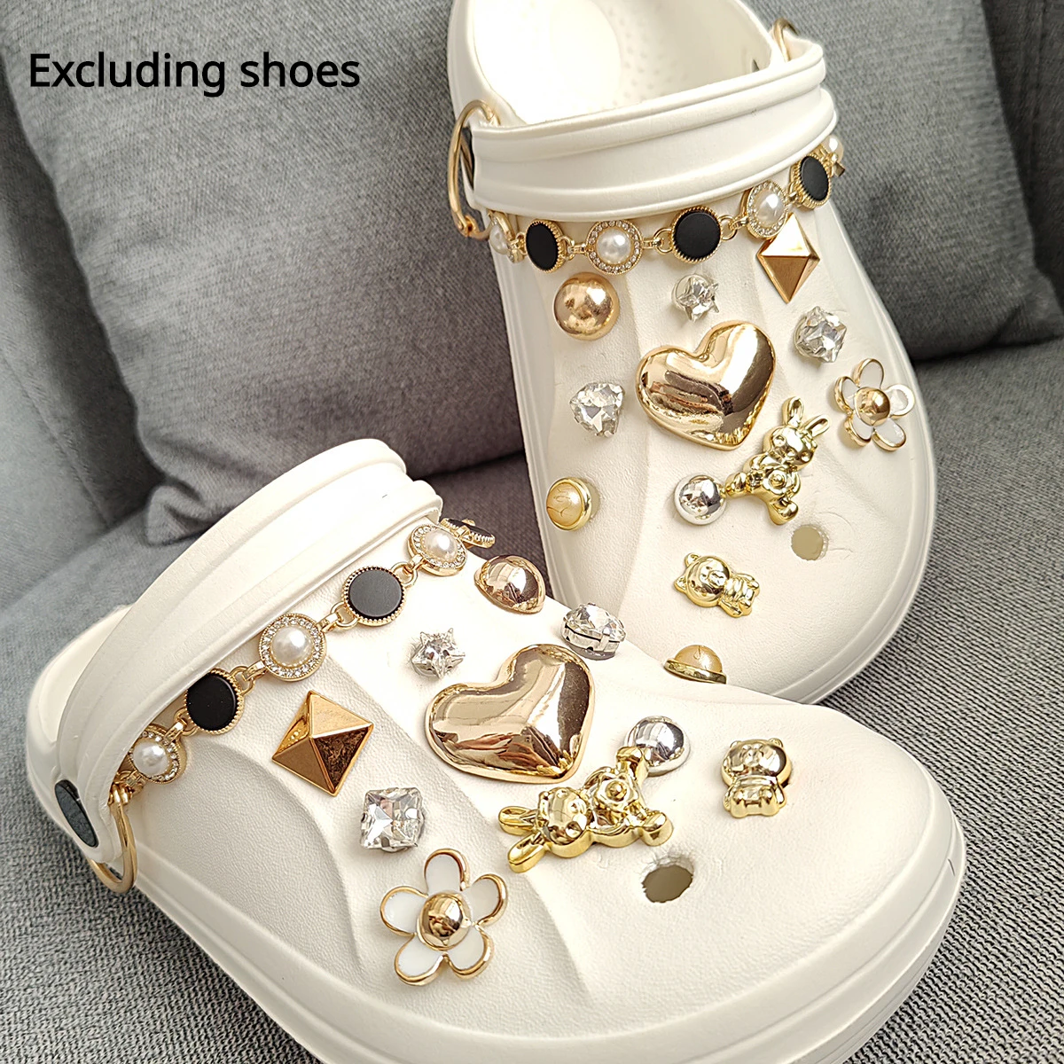 

1 комплект, украшения для обуви в виде крокса, искусственный жемчуг, украшение из сплава, цепочка «сделай сам», садовые сабо, сандалии, аксессуары, персонализированные подарки для женщин