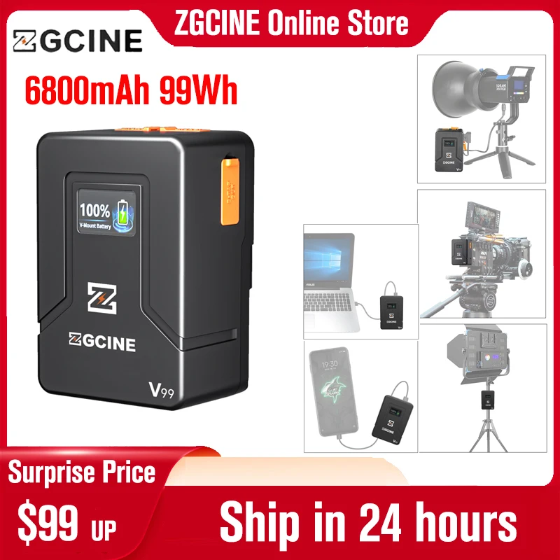 

ZGCINE ZG-V99 V99 V Mount Battery V-Lock Lithium Battery USB Micro Battery Pack for Cameras Smartphones Video Lights Laptops