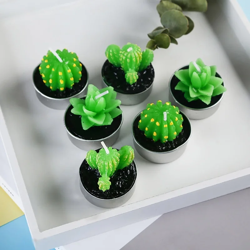 6 Pcs/Set Mini Cactus Candle Decorative for Holiday Party Wedding Birthday Decoration Miniatures Home Decoration Accessories