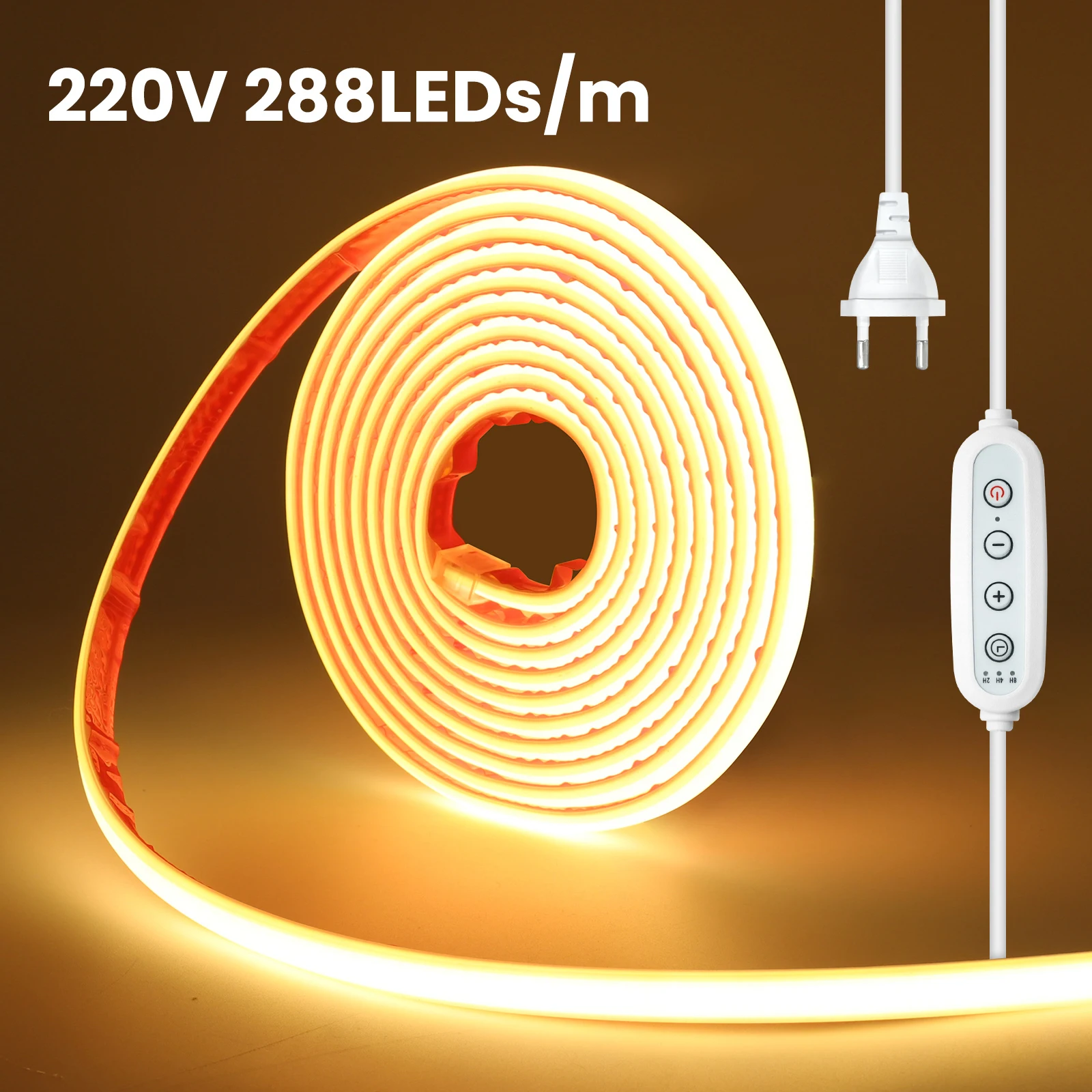220V 디밍 가능 스위치 COB LED 네온 스트립 라이트 EU 전원 디머 키..