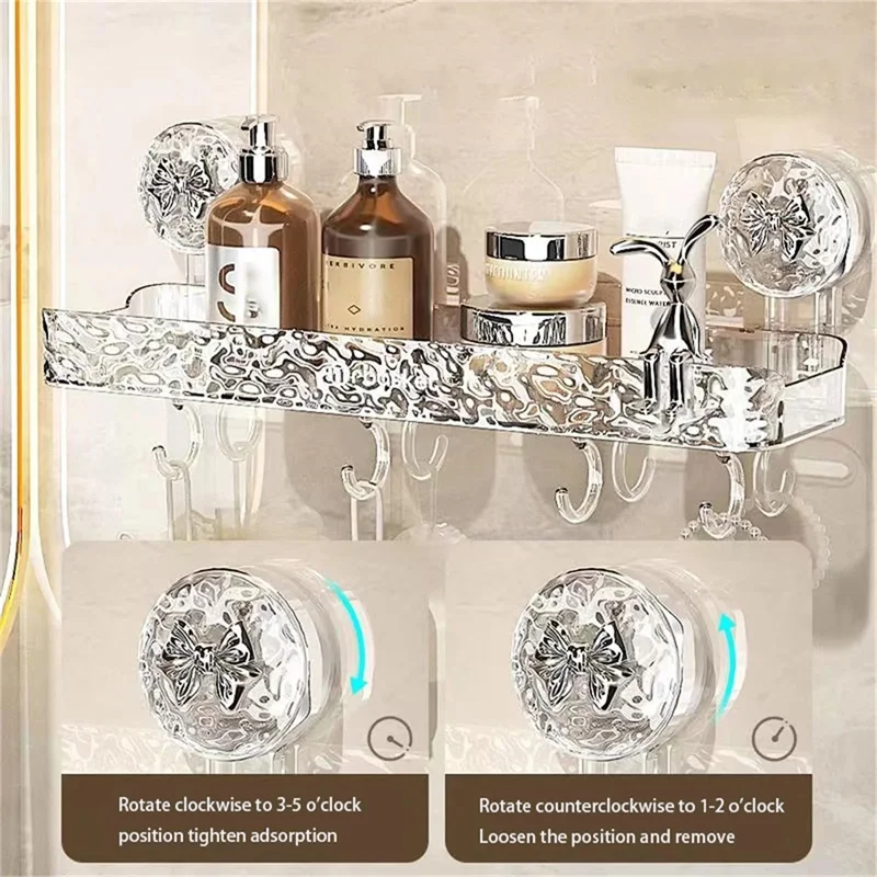 Water Ripple Suction Cup Storage Rack Movable Bathroom Punch-free Storage Holder Light Luxury Style Shower Storage Organizer
