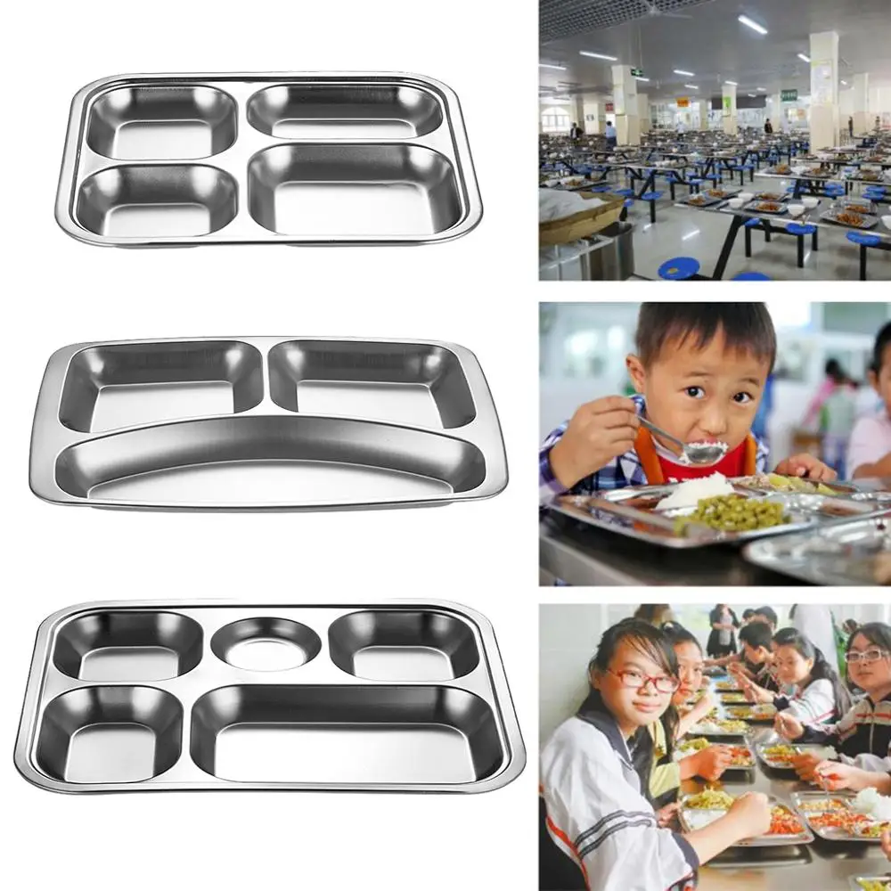 1pc Stainless Steel Divided Dinner Tray Lunch Container Food Plate for School Canteen 3/4/5/6 Section 2