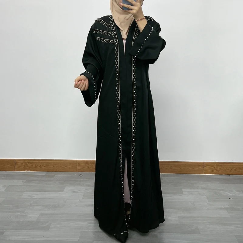 

F030Eid Open Abaya Plain Crinkle Satin Islamic Clothing Muslim Dubai Kimono Abayas for Women Ramadan Modest Kaftan Party Cardig