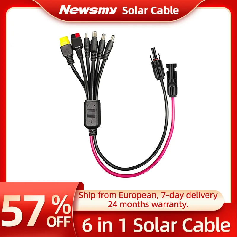 NEWSMY 6 in 1 Solar Cables Conversion Connector Adapter Charging Extension Cable for Portable Solar Panel and Power Station