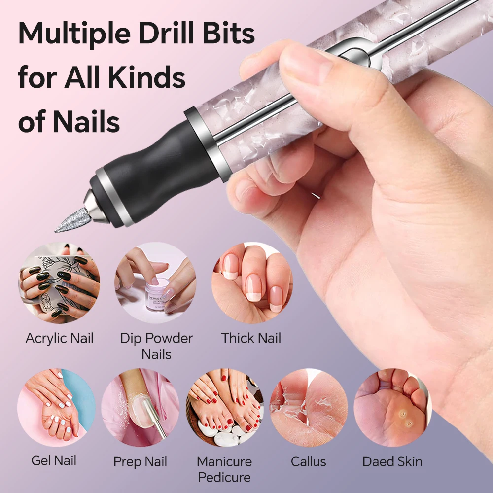 Cordless Electric Nail Drill Kit, Rechargeable Nail Drill Machine for Acrylic Removal, Manicure Pedicure Nail Set for Beginner