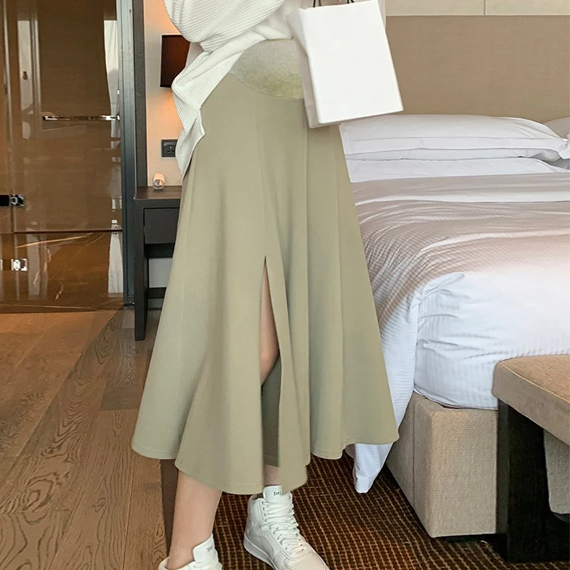 Women Side Splited Chiffon Maternity Skirts Elastic Waist Belly A Line Skirts Clothes for Pregnant Women Spring Summer Pregnancy