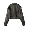 RARF 2024New Coal graysty le Women's washed leather jacket with belt, short coat with downgraded zipper and vintage lapel jacket 2