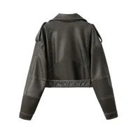 RARF 2024New Coal graysty le Women's washed leather jacket with belt, short coat with downgraded zipper and vintage lapel jacket 2