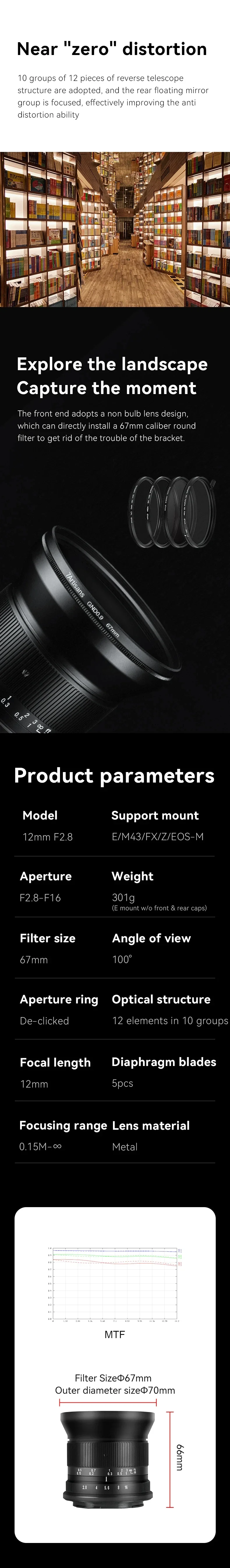 7artisans 12mm F2.8 Mark II APS-C Super Ultra Wide Angle Lens For Canon EOS-M Ca