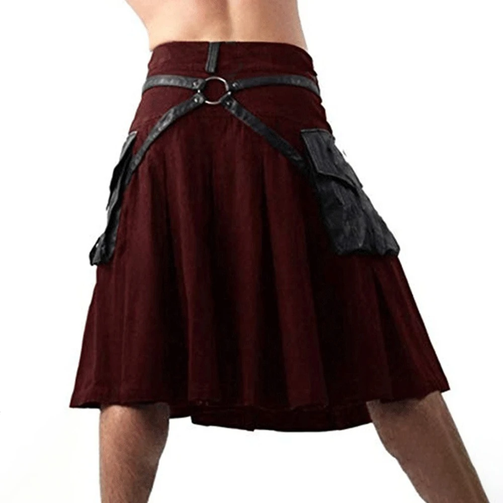Men Sexy Slit Scottish Skirt 2024 New Genderless Casual Fashion Youth Medieval Retro Steampunk Metal Buckle Placket Skirt Unisex
