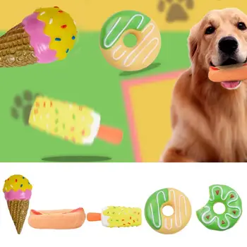 Simulation Pet Dog Chewing Toy Donut Ice Cream Burger Puppy Sound Squeaker Chew Toys For Puppy Cat Interactive Pet Supplies 6