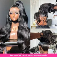 Perruque Lace Front Wig Body Wave brésilienne naturelle 180%, cheveux humains, 13x6, 13x4, pre-plucked, pour femmes, 360 3
