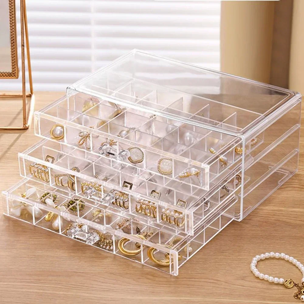 

Box Box, Jewelry Storage Multi Transparent Ring Multi-layer Style Grid Earring Large Necklace Drawer Capacity