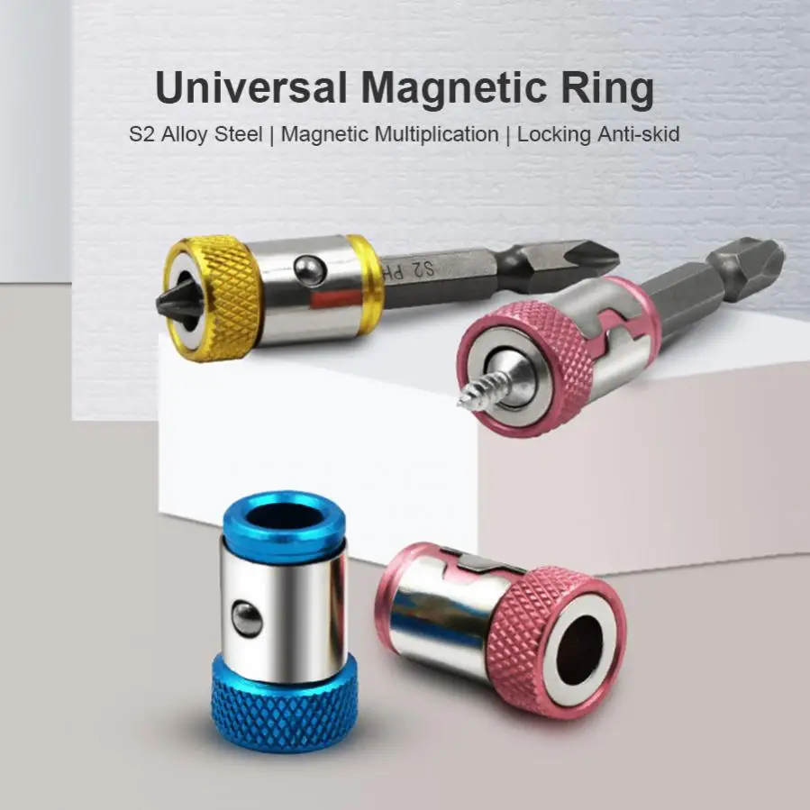 2pcs Bit Magnetizer Magnetic Bit Holder Alloy Electric Magnetic Ring Screwdriver Bit Head Strong Non-slip Magnet Rings