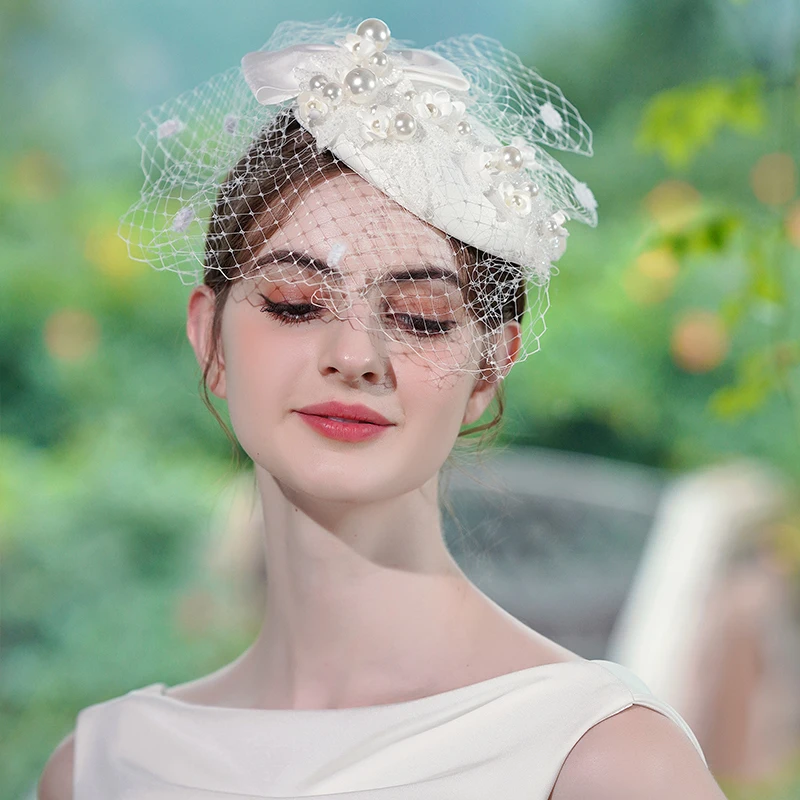 Hair Accessories Bridal Hair Accessories Fascinator Hats Luxury pearl bridal headwear handmade bridal headdress Fascinator wedding hair accessories photos medicine box hat party fedora