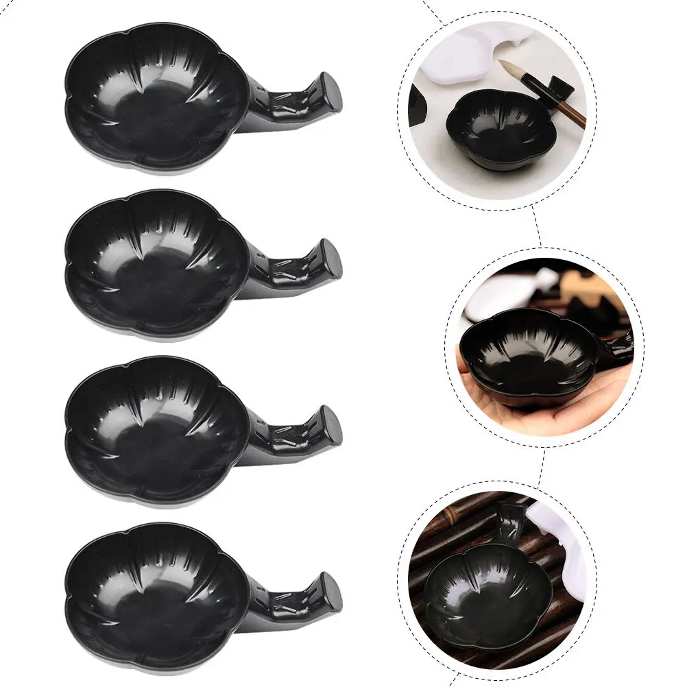 12Pcs 검은 잉크 접시 매화 꽃 모양 다기능 서예 드로잉 플레이트 스튜디오 사무실 연구실을위한 튼튼한 잉크 웰