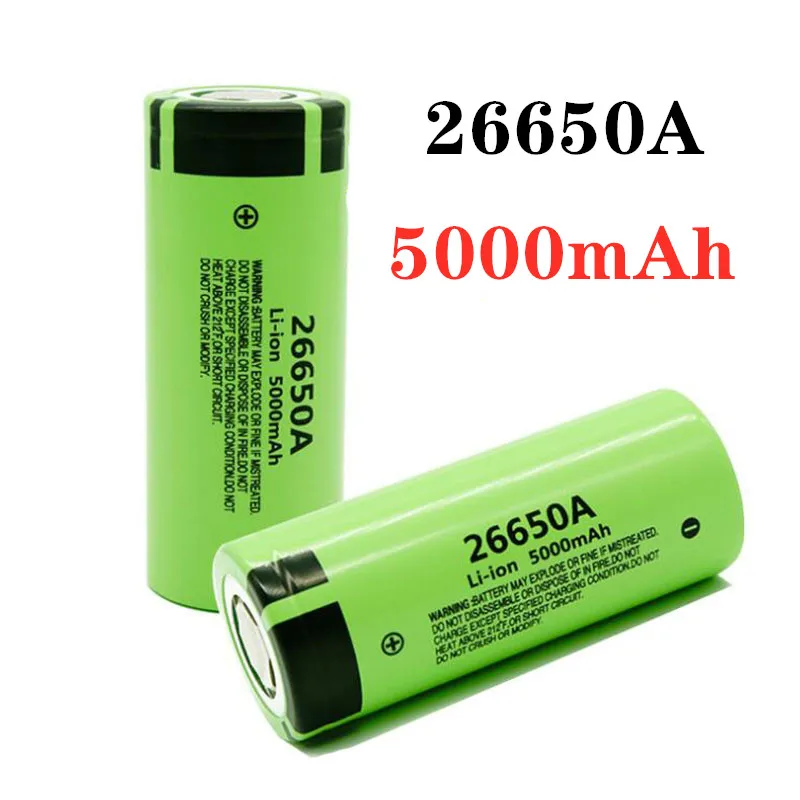 원래 고품질 26650 배터리 5000mAh 3.7V 50A 리튬 이온 충전식 배터리, 26650A LED 손전등 + 충전기 ...