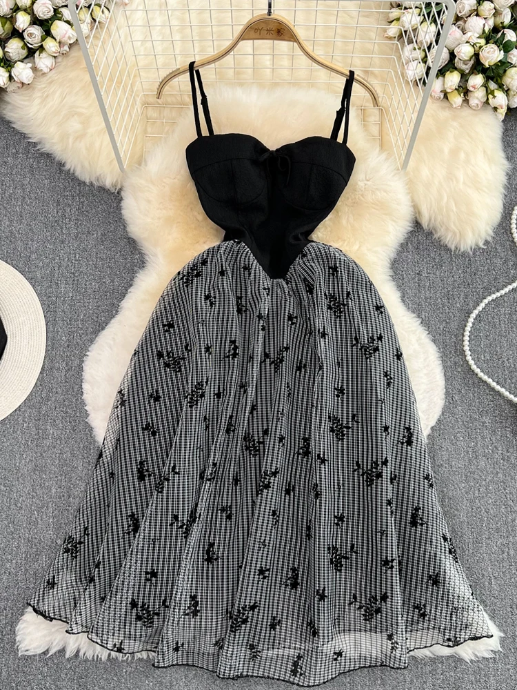 

YuooMuoo Women Dress 2023 Summer Elegant Lace Embroidery Long Party Dress Lady Spaghetti Strap Gothic Black Dress Robe Femme