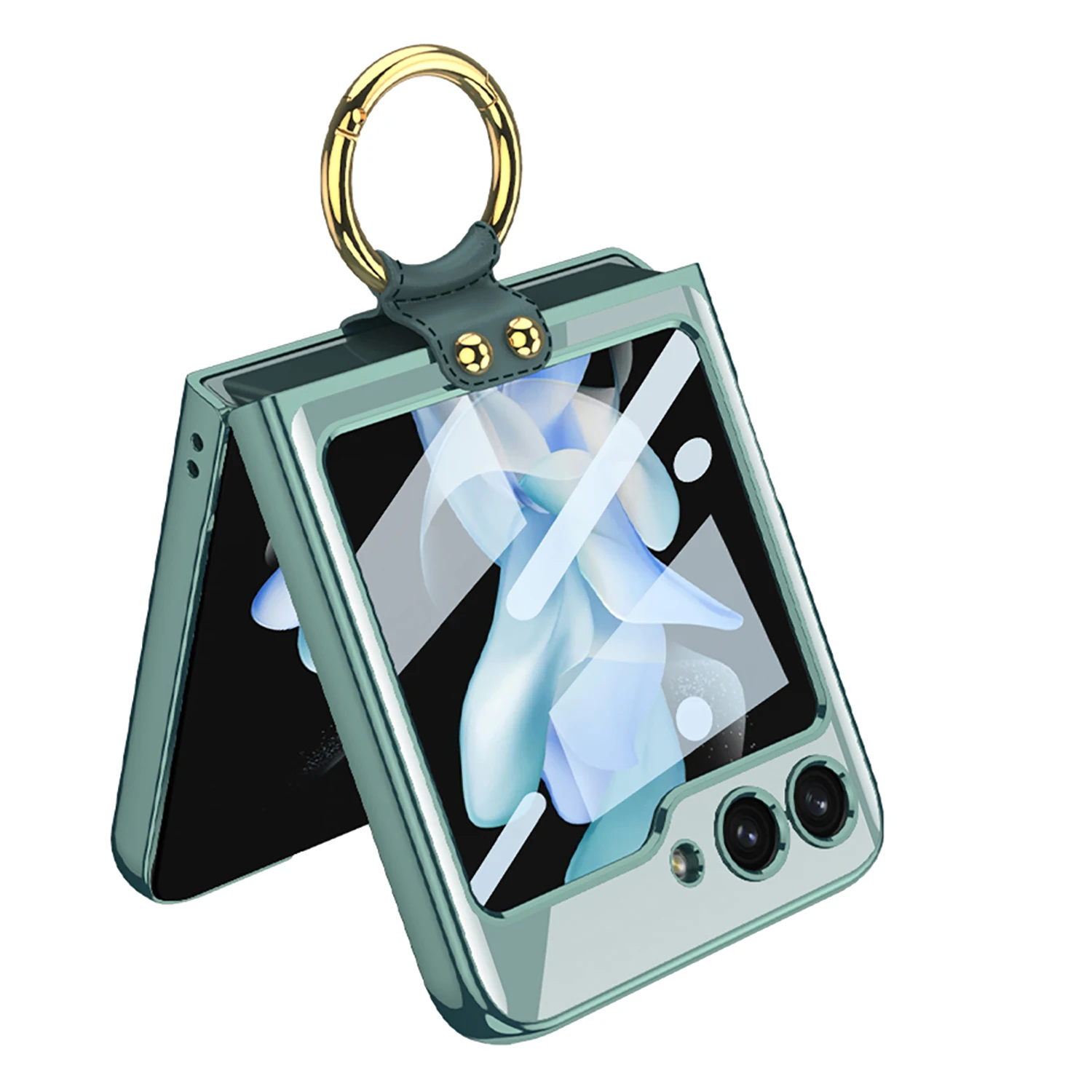 For Samsung Galaxy Z Flip 5 Case Electroplated Ultra-thin Transparent Ring Bracket Folding Shockproof With Mirror Film Hard Case