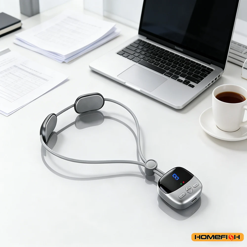 Hands-Free Wearable Neck Massager Portable Design Pulse Heat Therapy Shoulder Cervical Relief Office Home