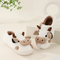 New winter neutral cartoon cow warm plush slippers for couples, indoor anti slip home slippers for men and women, home cotton sh - Image 3