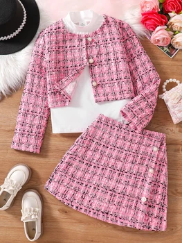 Girls Pink Plaid Outfit 1