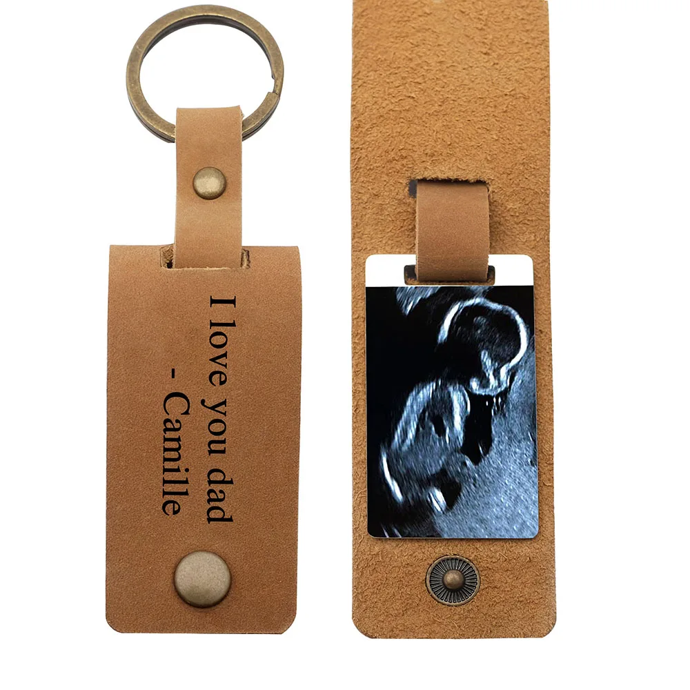 Custom Ultrasound Keychain Personalized Sonogram Daddy Key Chain Customized Your Photo Leather Keyring Fathers Day Gift for Dad ddlg leather collar sticker diamond love daddy shiny gold powder pu necklace