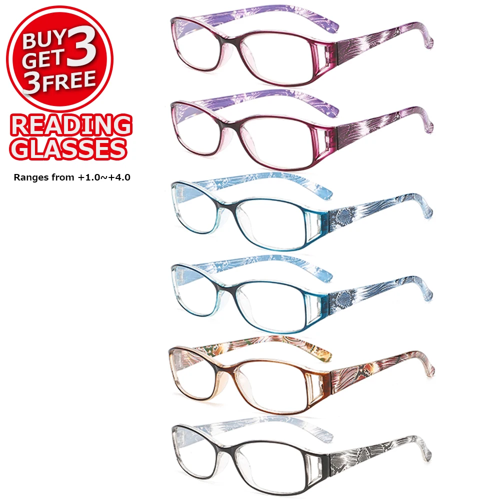 Women's Rectangular Reading Glasses Set - Textured Design, Anti Blue Light, Multi-Color, Portable (6 Pairs)