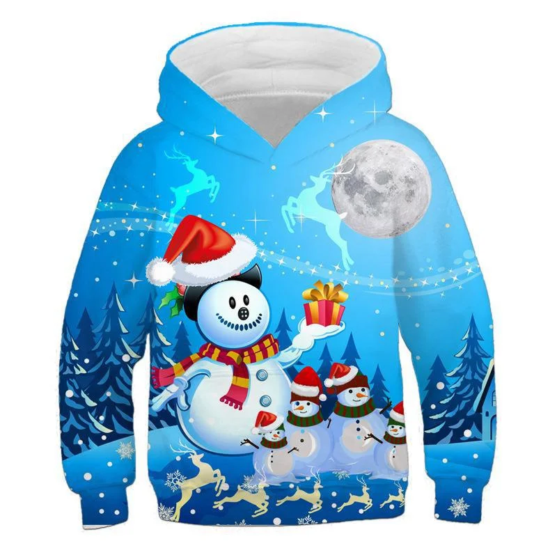 

Children Merry Christmas Sweatshirt 3D Print Hoodies Boys Girls Cartoon Sweatshirts Big Kids Festival Pullovers Tops Coats 2-12Y