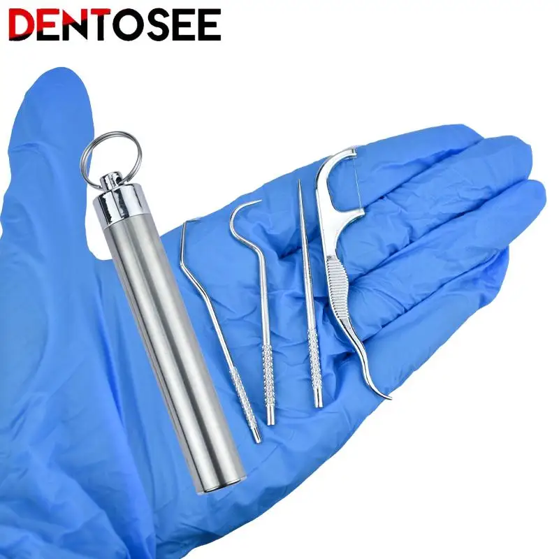 

Stainless Steel Toothpick Set Reusable Toothpicks Tooth Flossing Tartar Removal Tool for Tooth Oral Cleaning with Storage Tube