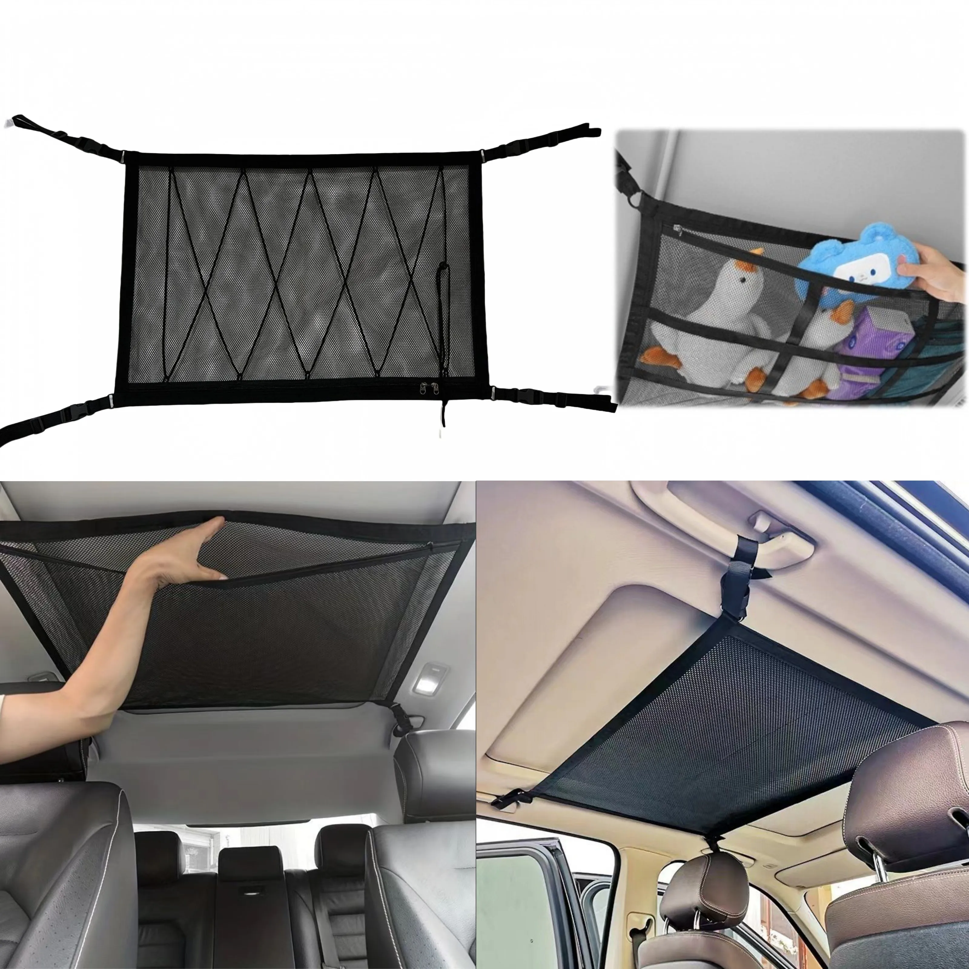 Car Storage Bag Roof Cargo Net SUV Ceiling Organizer