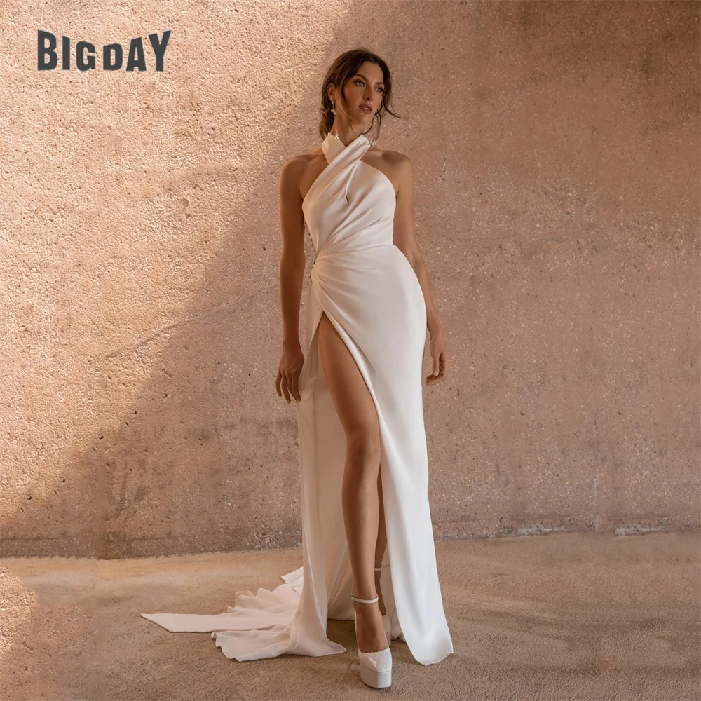 Sexy Mermaid Wedding Dresses Women 2025 Halter Pleat High Split Open Back Sleeveless Bridal Gown Vestidos De Noiva Customized 10 S301ff2e8db1c4145b51ad3c8fa2896e2T