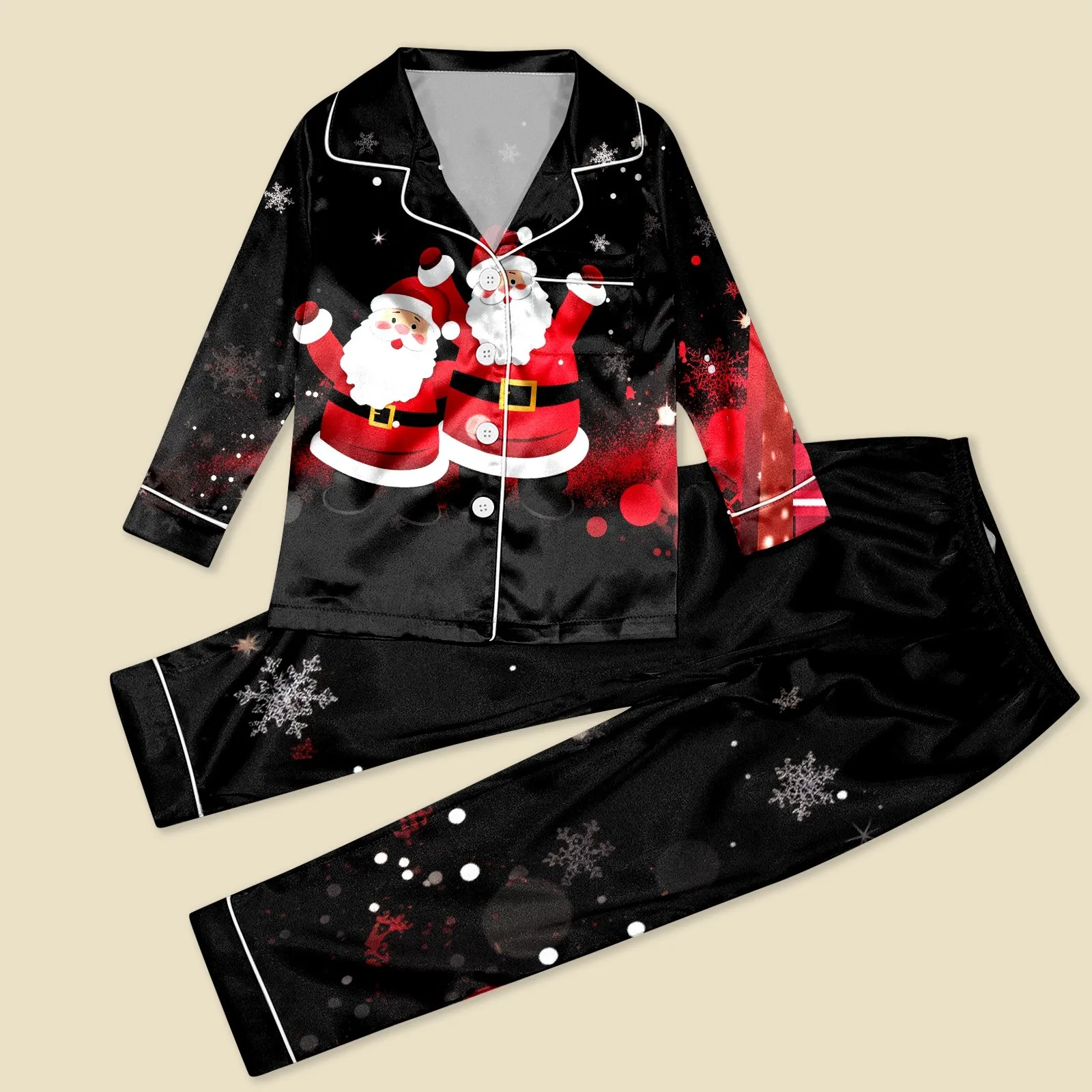 thumbnail image 1 of Conjunto de pijama de 2 piezas para mujer, camisa abotonada de manga larga navideña, conjunto de pantalones, pijama para dormir, ropa de estar por casa, 1 of 5