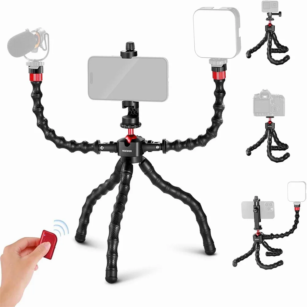 NEEWER Flexible Tripod w Magic Arms Remote Desk Phone Tripod Stand for iPhone 16 15 14 Pro MAX DSLR Gopro 13 Action Cam Mount