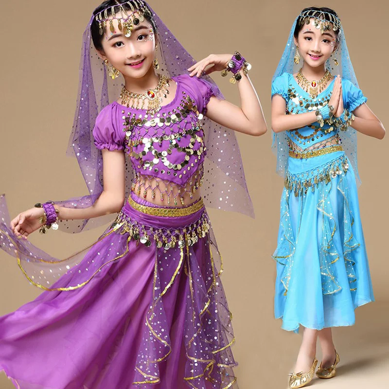 

4pcs/Set Kid Belly Dance Costumes Set Oriental Dance Costumes Bellydance Set Girls Egyptian Indian Kids Belly Dancing