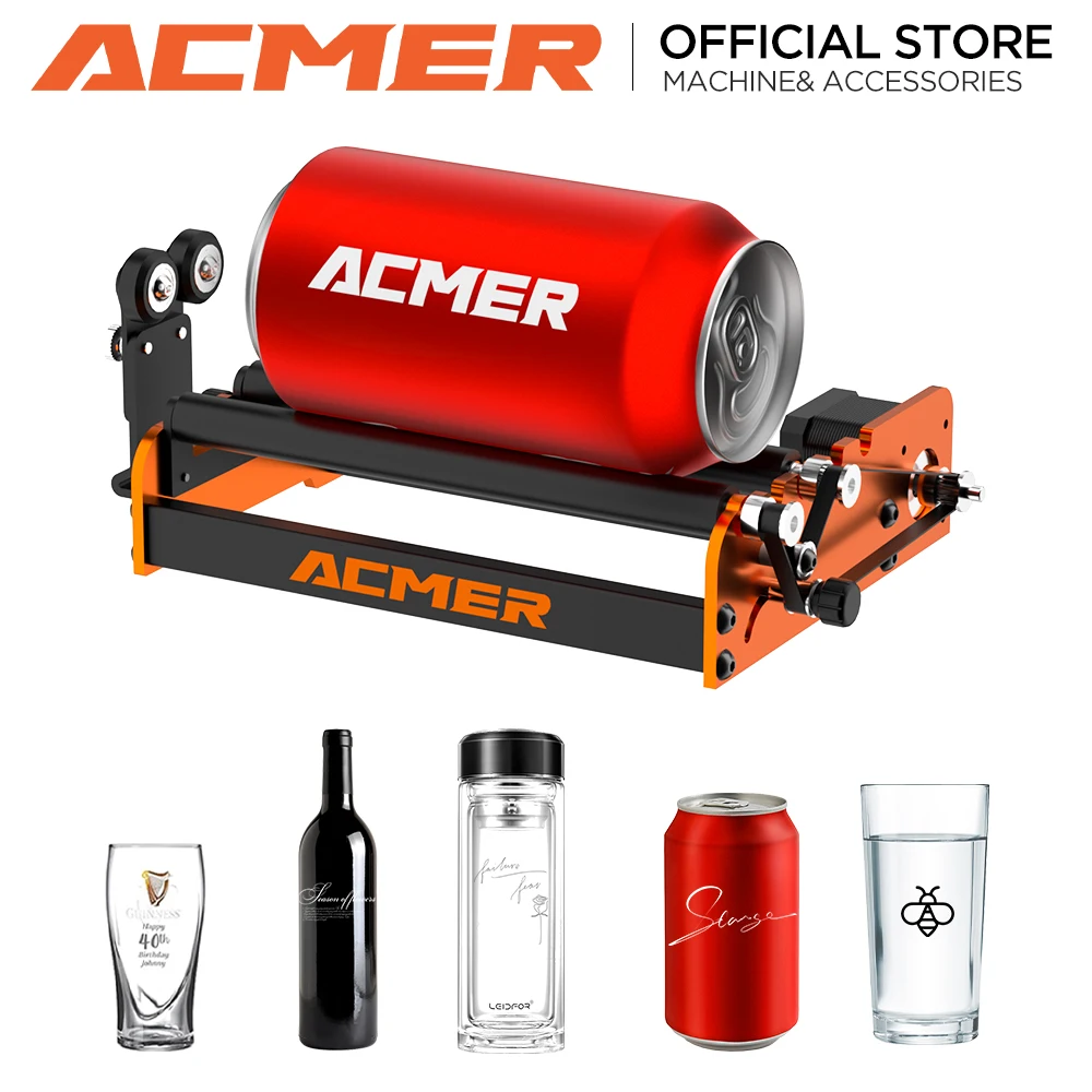 ACMER M2 레이저 회전 롤러 레이저 조각기, 레이저 커팅 머신용 Y축 회전 롤러, 원통형 물체 조각 캔 