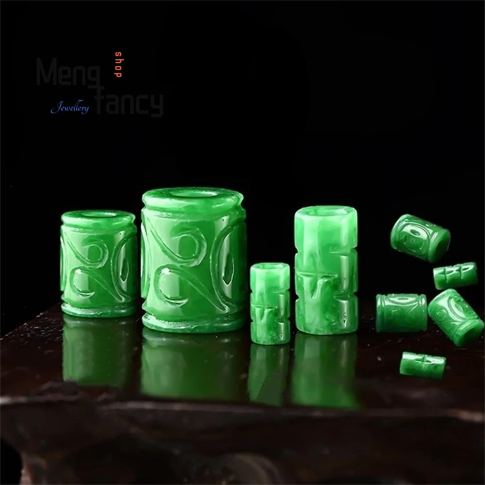 Natural Emerald Jade Carved Loose Beads Diy Jewelry Accessories Charms Bracelet Fashion Souvenir Engraver Exquisite Holiday Gift