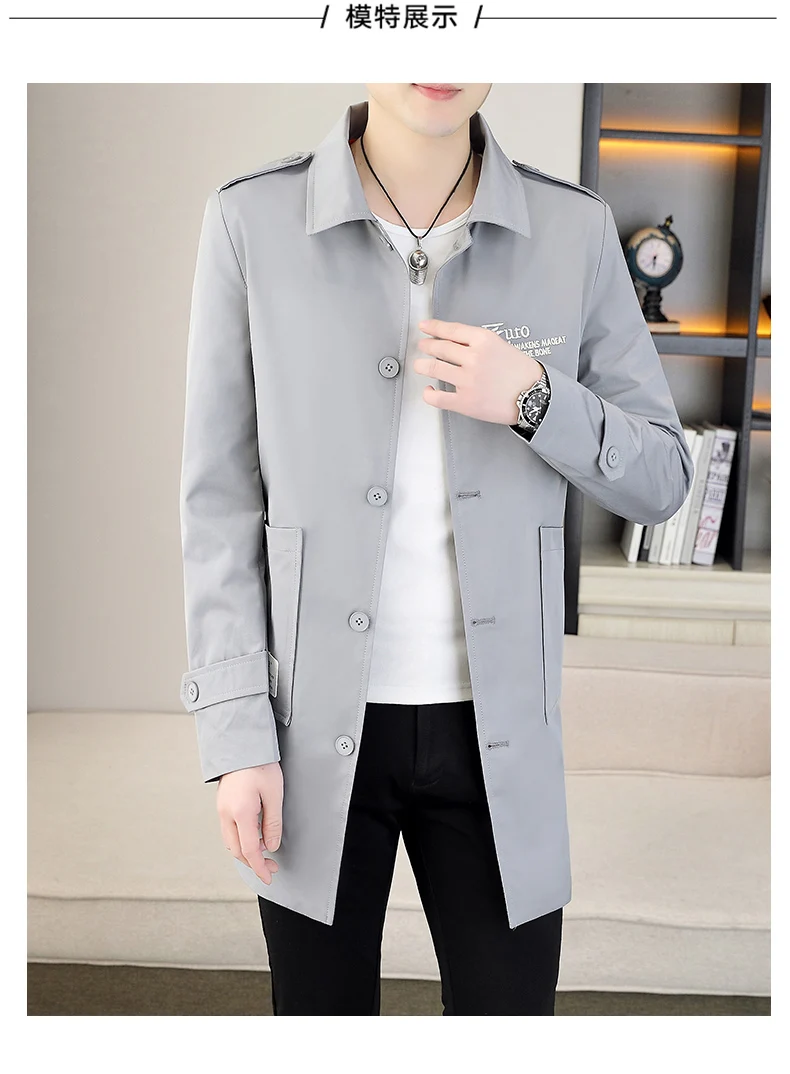 Description Picture 5 of itemMen Trench Coat Fashion Spring Autumn Oversized Long Coat Men Korean Loose Windbreaker Jacket Mens Overcoat