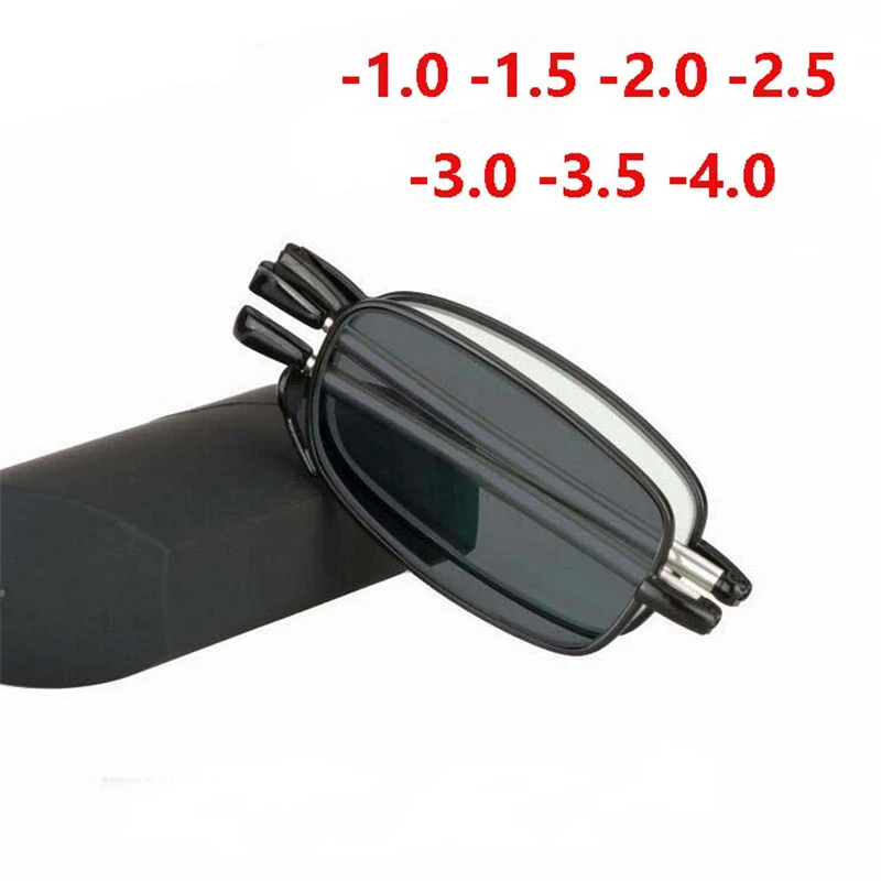 Mini Folding Myopia Photochromic Eyeglasses Men Women Metak Square Short-sighted Eyewear oculos de grau To -4.0