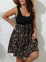 Plus Size Summer Dress Knit Floral Printed Dresses for Women Sleeveless Knee Length Big Size Tummy Control Casual Elegant Dress - Image 4