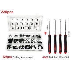 Nitrile Rubber O-Ring Assortment with Hook Set for Versatile Repair and Maintenance Tasks (225pcs Black Set)