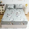 Grey white flower Bed Fitted Sheets Sabanas Mattress Cover with Elastic Microfiber (no pillowcase) 160*200*25cm 1