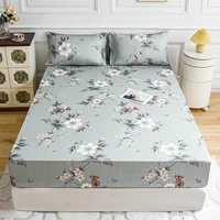 Grey white flower Bed Fitted Sheets Sabanas Mattress Cover with Elastic Microfiber (no pillowcase) 160*200*25cm 1
