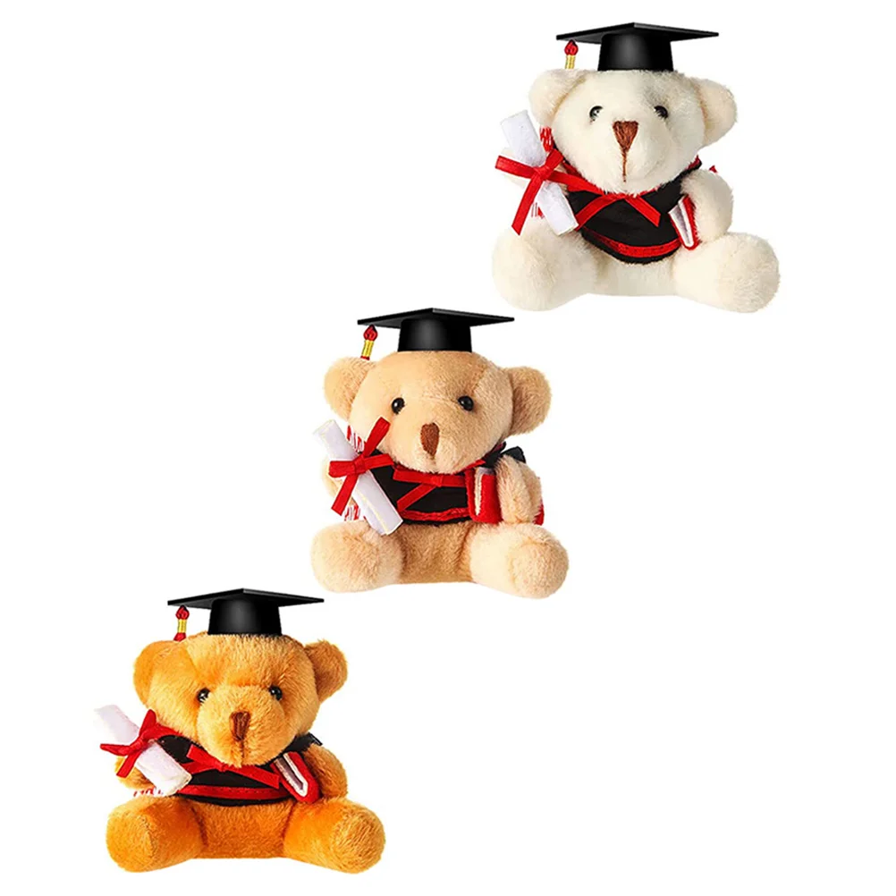 

3 Pcs Plush Graduation Bear Keychain Memorial Gift Stuffed Soft Toy Cartoon Holder