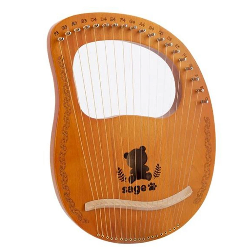 Lyre Harp,19 Strings Mahogany Lyre Harp Stringed Instrument with Tuning