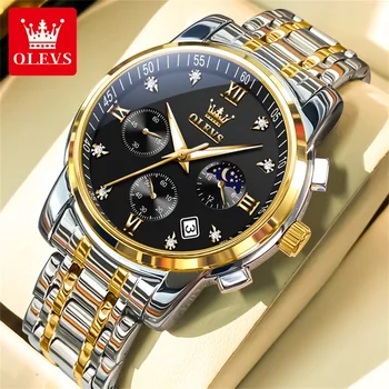 OLEVS 2858 Men Watch Business Trend Multi functional Waterproof Moon Phase Chronograph Luxury Brand Original Men Quartz Watch